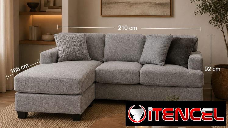 Sofá Esquinero de Gamuza Gris con Chaise Longue_cv