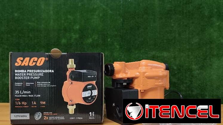Presurizador Saco Motor: Cobre  Potencia: 125W, 1/6hp Caudal max: 35L/min Tamaño Entrada/Salida: 1/2″ ,A 55 USD.