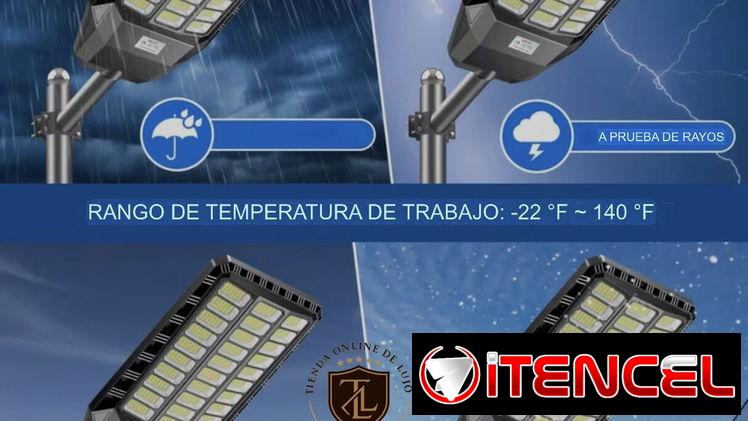 Lámpara solar grande y chiquitas. Para patios, fincas y otros exteriores. Con mando y sensor de movimiento.