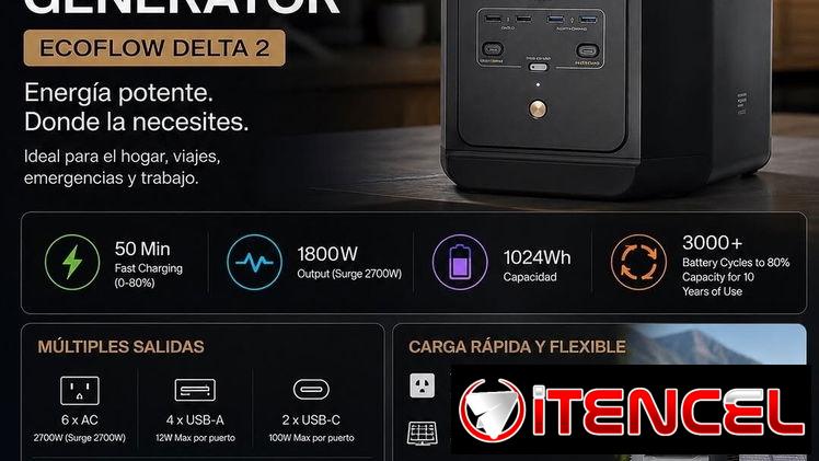 *Ecoflow delta 2* 1800 watts pico 2700 watts ( 1024wh)  – Precio: 700 Garantía 7 días