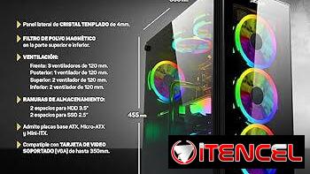 Chasis Gaming OCELOT (OGMC01) Cristal Templado Delante y Lateral, tres Fanes RGB, Nuevo a estrenar