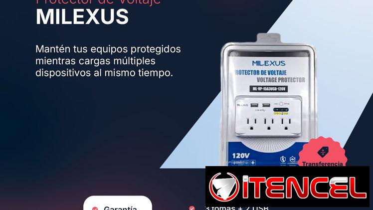PROTECTOR DE VOLTAJE MILEXUS 60 Hz/120V c/ 3 TOMAS + 2 P/ USB (ML-VP-15A3USB-120)