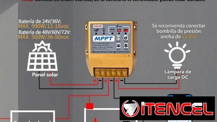 Controlador solar tipo BOOST MPPT. 30A, 500W, batería de 48V, 60V y 72V. Ideal para Triciclos eléctricos