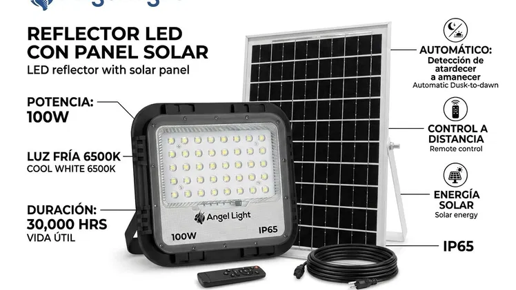 Reflector LED con panel solar 100w