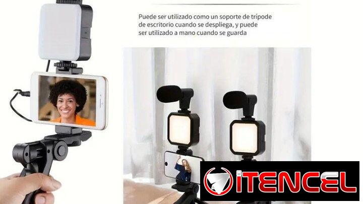 Trípode para teléfono móvil con micrófono y luz led