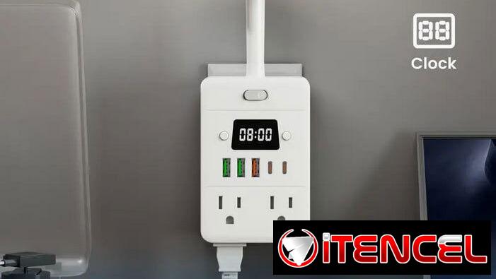 * Regleta multifuncional con lámpara integrada y reloj digital