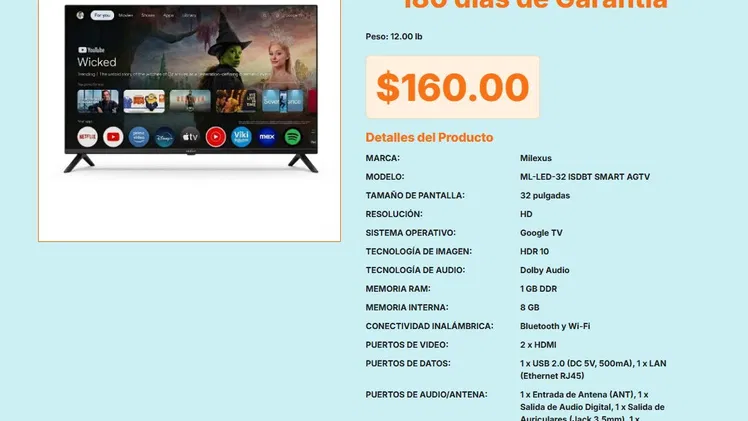 Televisor Milexus 32 Smart Google TV HD, Smart TV Milexus 32 Pulgadas 2 HDMI 1 LAN VPT#-0498