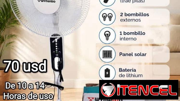 Ventilador Recargable de Pedestal Winwood con panel solar y bombillos en 70 usd con mensajería x ligero coste adicional
