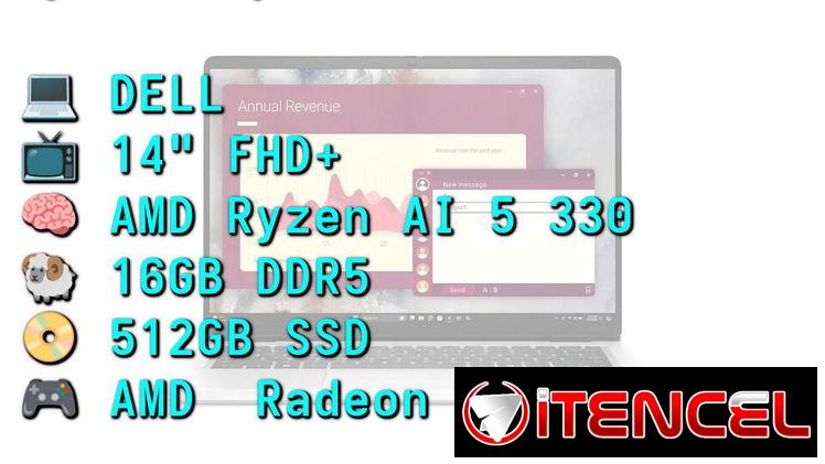 LAPTOP 🎁NUEVA🎁📦CAJA, DELL (DC14255), 14″ FHD+ IPS Antireflejo, AMD Ryzen AI 5 330, 16GB DDR5, Radeon 820M, 512GB SSD