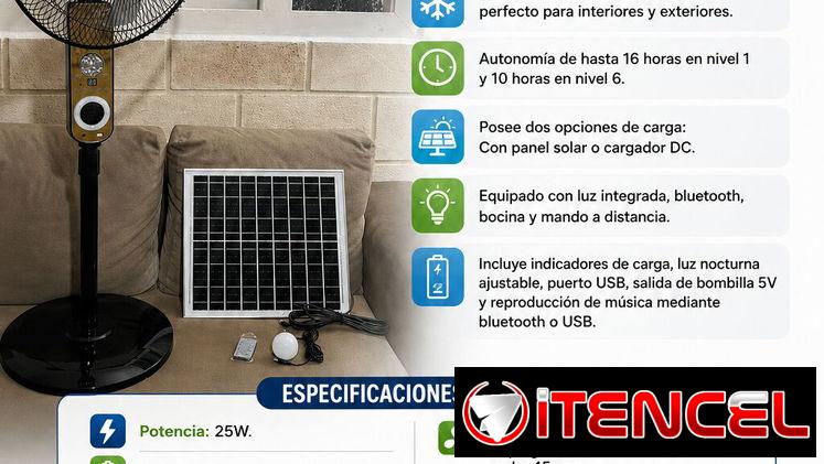 Ventilador Solar de Pie de 16″ (6 Velocidades y Extras)