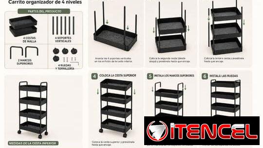 Artículos del hogar y este Carrito Organizador Metálico de 4 Niveles. 💰 35 USD. Lee y 📞 56249037