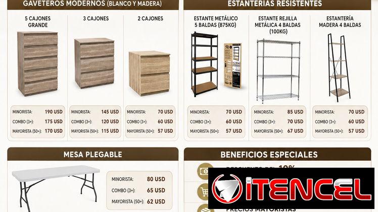 Oferta! Mesas plegables, estantes resistentes y gaveteros de calidad (kinetica)