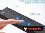 🔌 Hub USB 3.0 – 7 Puertos con Interruptores