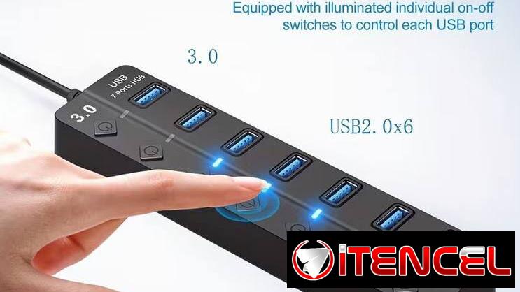 🔌 Hub USB 3.0 – 7 Puertos con Interruptores
