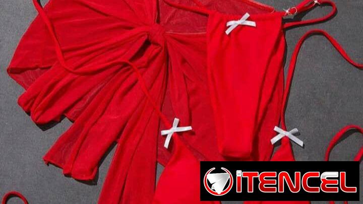 Juego de bikini rojo de 3 piezas talla S