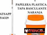 FREGONA PLANA PLEGABLE CON MANGO EXTENSIBLE+PAPELERA PLASTICA CON TAPA BASCULANTE 12 L NARANJA, ENTREGA DE FACTURA