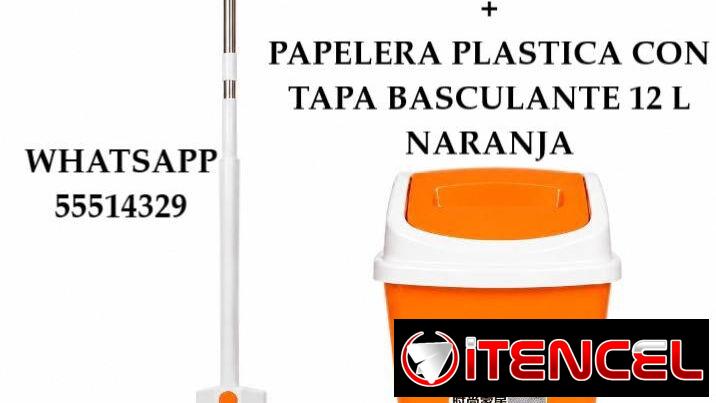 FREGONA PLANA PLEGABLE CON MANGO EXTENSIBLE+PAPELERA PLASTICA CON TAPA BASCULANTE 12 L NARANJA, ENTREGA DE FACTURA