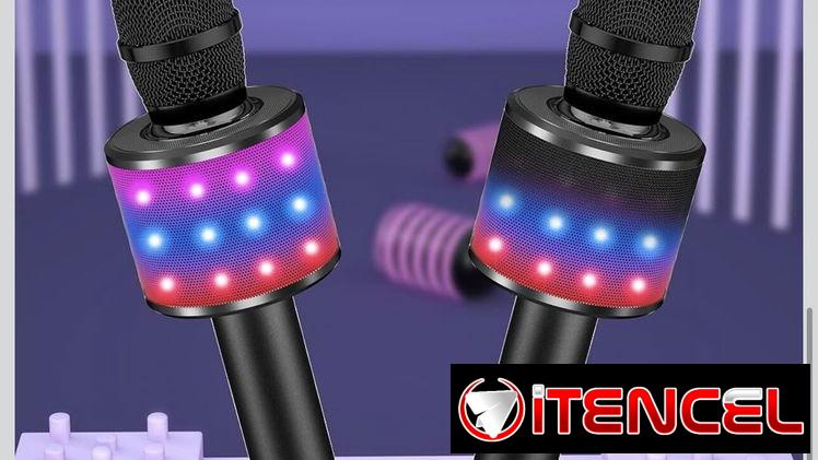 Micrófono de karaoke BONAOK para niños y adultos – micrófonos Bluetooth con luces de disco, efecto eco, altavoz incorpor