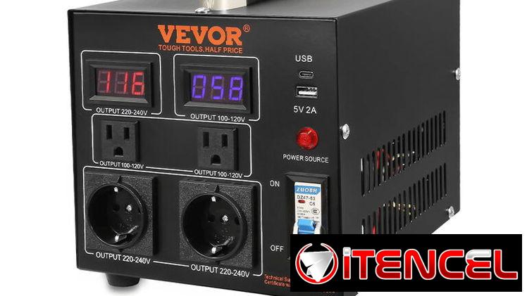 Transformador Convertidor de Voltaje VEVOR 1000VA 110V-220V Step Up Down Compacto Negr
