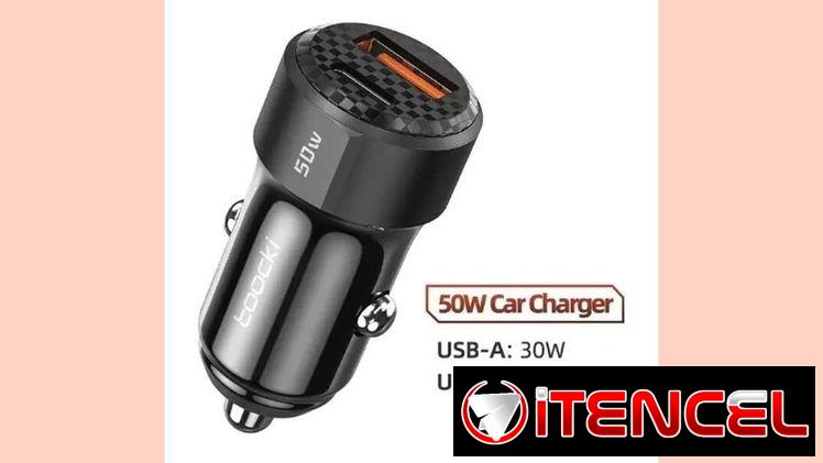 Toocki – Cargador de coche 50W doble puerto USB A + Tipo C
