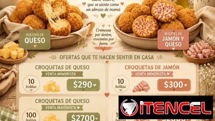 Croquetas de pollo, croquetas de Jamón, croquetas de queso, Bolitas de Queso, Bolitas de Jamón y Queso, cakes y pudines.