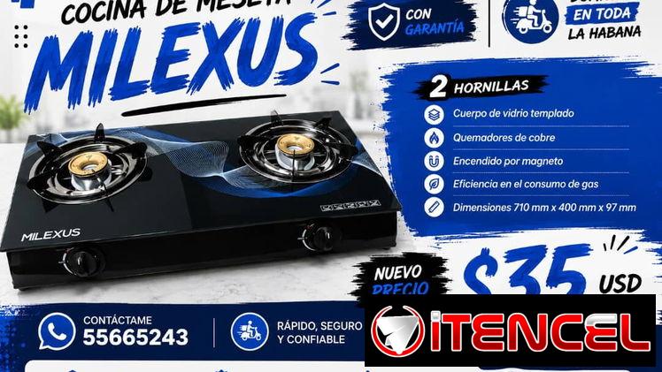 Fogon de Gas de Meseta Milexus de 2 Hornillas Con cristal templado y magneto