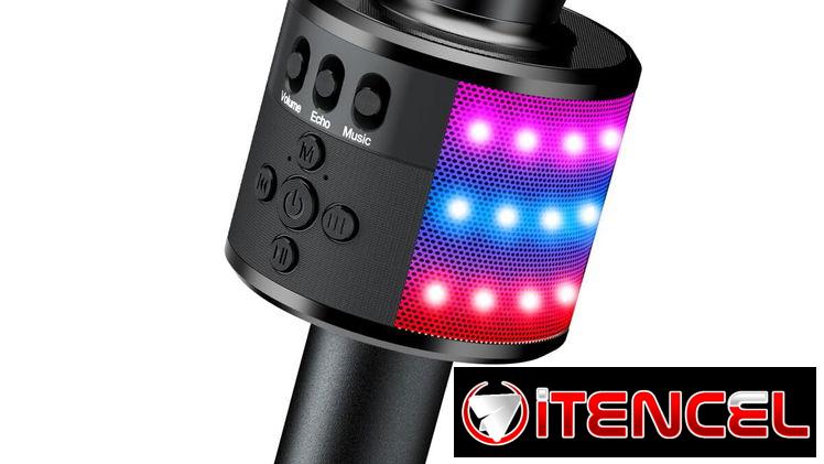 Micrófono de karaoke BONAOK para niños y adultos – micrófonos Bluetooth con luces de disco, efecto eco, altavoz incorpor