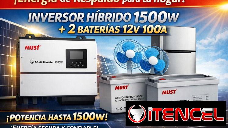 Combo MUST: Inversor Hidrido 1,5Kw (real) + 2 baterías 12v 100A