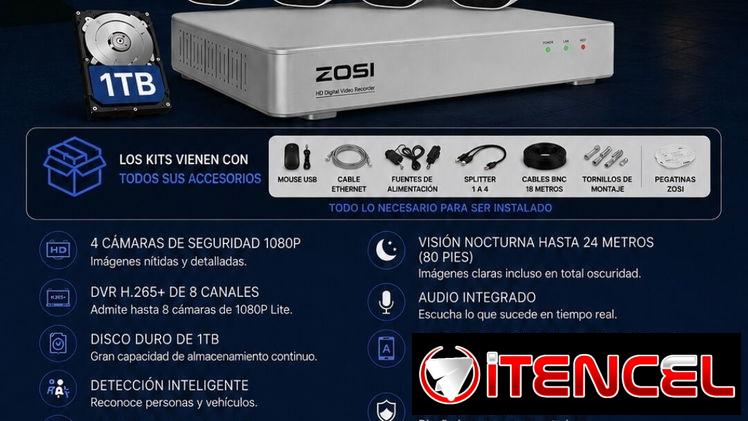 Kit de 4 cámaras Graban audio 8CH 1TB