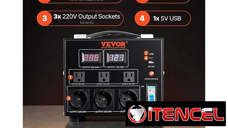 TRANSFORMADOR CONVERTIDOR DE VOLTAJE VEVOR 3000VA 110V 220V STEP UP DOWN AUTOMÁTICO NEGRO