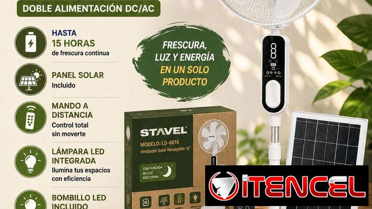 VENTILADOR SOLAR STAVEL RECARGABLE 16” ☀️ Frescura sin depender siemp