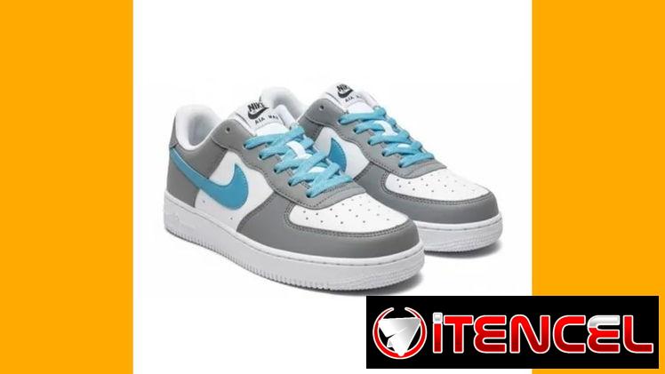 TENIS NIKE AIR FORCE GRIS CON BLANCO Y AZUL VPT-0350