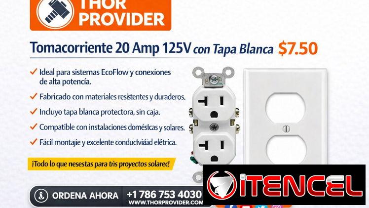 🔌 Tomacorriente 20 Amp 125 V con Tapa Blanca- Sin Caja