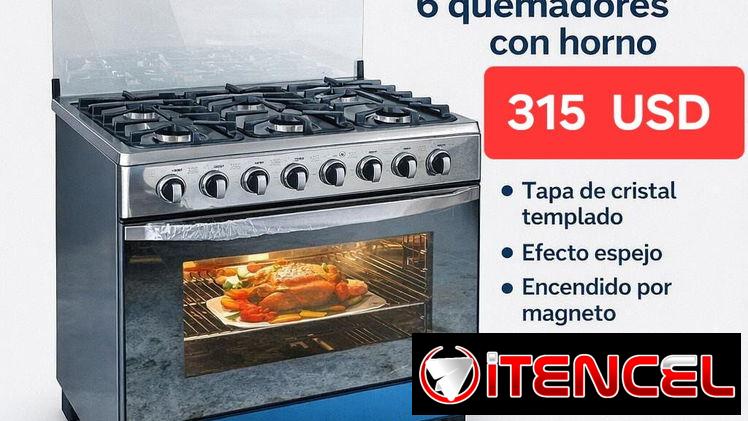 Cocina de gas de 6 quemadores y horno