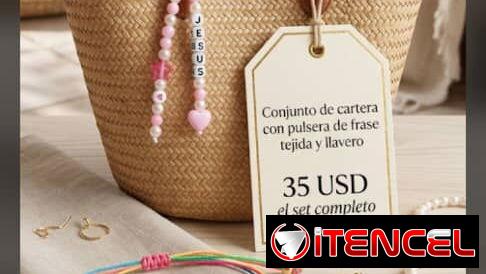 Conjunto de cartera para mujer con pulsera de frase tejida y llavero