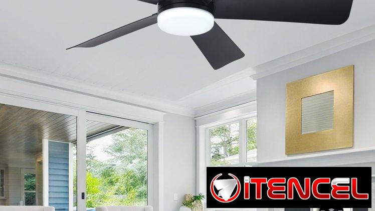 Ventilador de techo moderno Depuley 42 pulgadas 5 aspas, LUCES LED (3 MODO DE ILUMINACIÓN) NEGRO, MANDO A DISTANCIA.