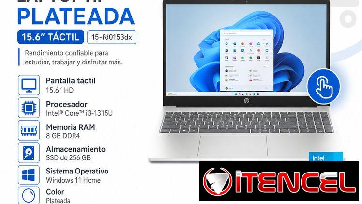 Laptop HP 15.6″ Táctil, Intel Core i3 1315U (Modelo: 15-fd0153dx) , 8 GB RAM, 256 GB SSD – Plateada (Nuevo)