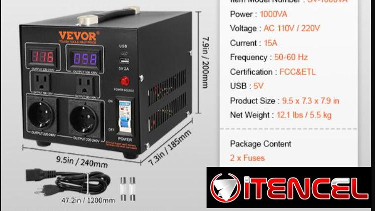 Transformador Convertidor de Voltaje VEVOR 1000W 110V-220V | MENSAJERÍA INCLUIDA