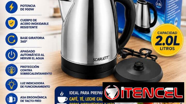Jarra Eléctrica Scarlett 2 Litros – 900W Acero Inoxidable ☕