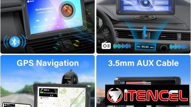 Estéreo de coche portátil con pantalla táctil de 7 pulgadas compatible con Apple CarPlay y Android Auto de forma inalámb