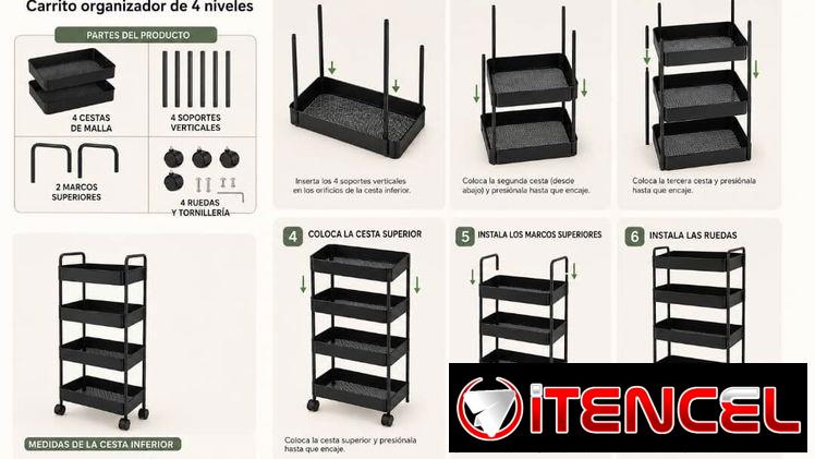 🛒 Carrito Organizador Metálico de 4 Niveles 💰 35 USD