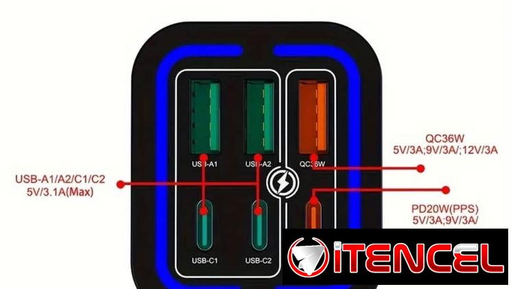 Cargador de carga rápida de 50W con varias entradas