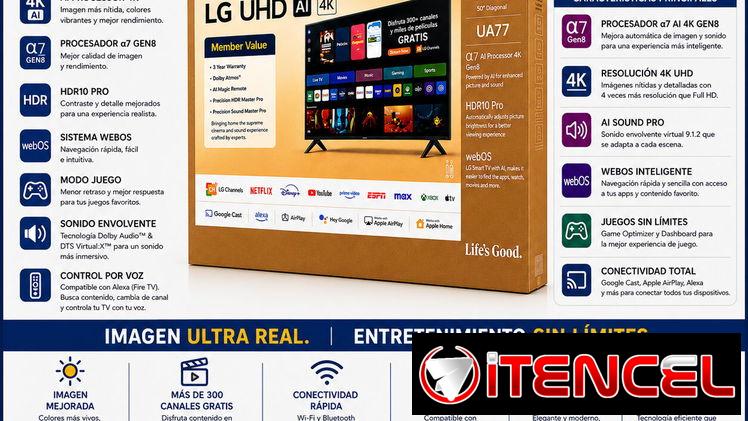 LG de 43” – 75” pulgadas 4K UHD con AI inteligencia artificial y procesador a7Gen8 incorporad ( Modelos :2025 )Smart TV