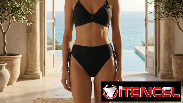 Bikini Negro Premium: Diseño Exclusivo con Espalda Cruzada M 18usd