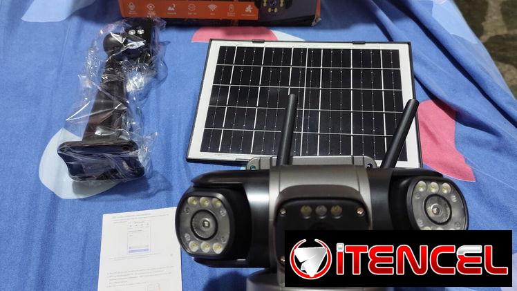 Cámara de vigilancia con panel solar tecnología triple lente batería integrada no necesita internet