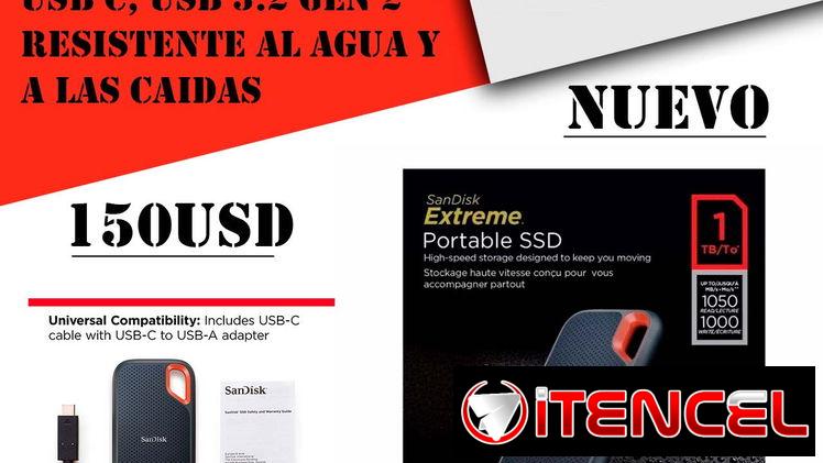 Disco Duro Externo Solido SanDisk 1TB Extreme Portable SSD – Up to 1050MBs – USB-C, USB 3.2 Gen 2 “Nuevo Sellado”