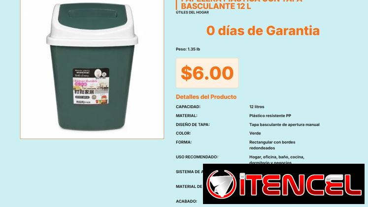 Cesto de Residuos Rectangular de 12L con Tapa Basculante de Apertura Manual VPT#-0450