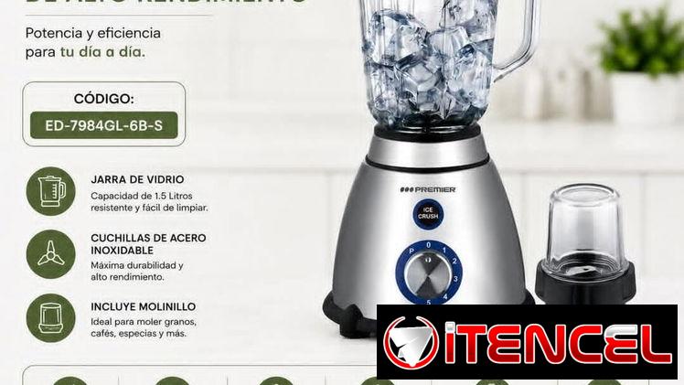 Licuadora PREMIER 3en1 vaso de cristal 1.5L