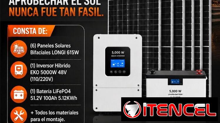 ☀️ KIT SOLAR EKO 5KW+ 5.12KWH BATERIA – 6 P.SOLARES DE 615W BIFASIALES ☀️ CON GARANTIA 1 AÑO Y MONTAJE. TL 54833699