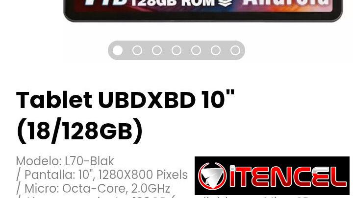 Tablet UBDXBD 10″ (18/128GB). Incluye cable y cargador